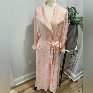 Vintage Victoria Secret Pastel Pink Satin with Lace on Collar Robe Dressing Gown